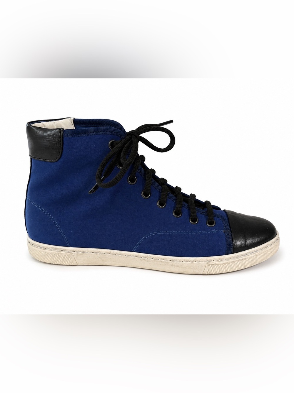 Lanvin luxury high top blue & black sneakers /tennis shoes, leather & fabric 37